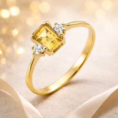 Pierścionek zaręczynowy z cytrynem i brylantami żółte złoto 585